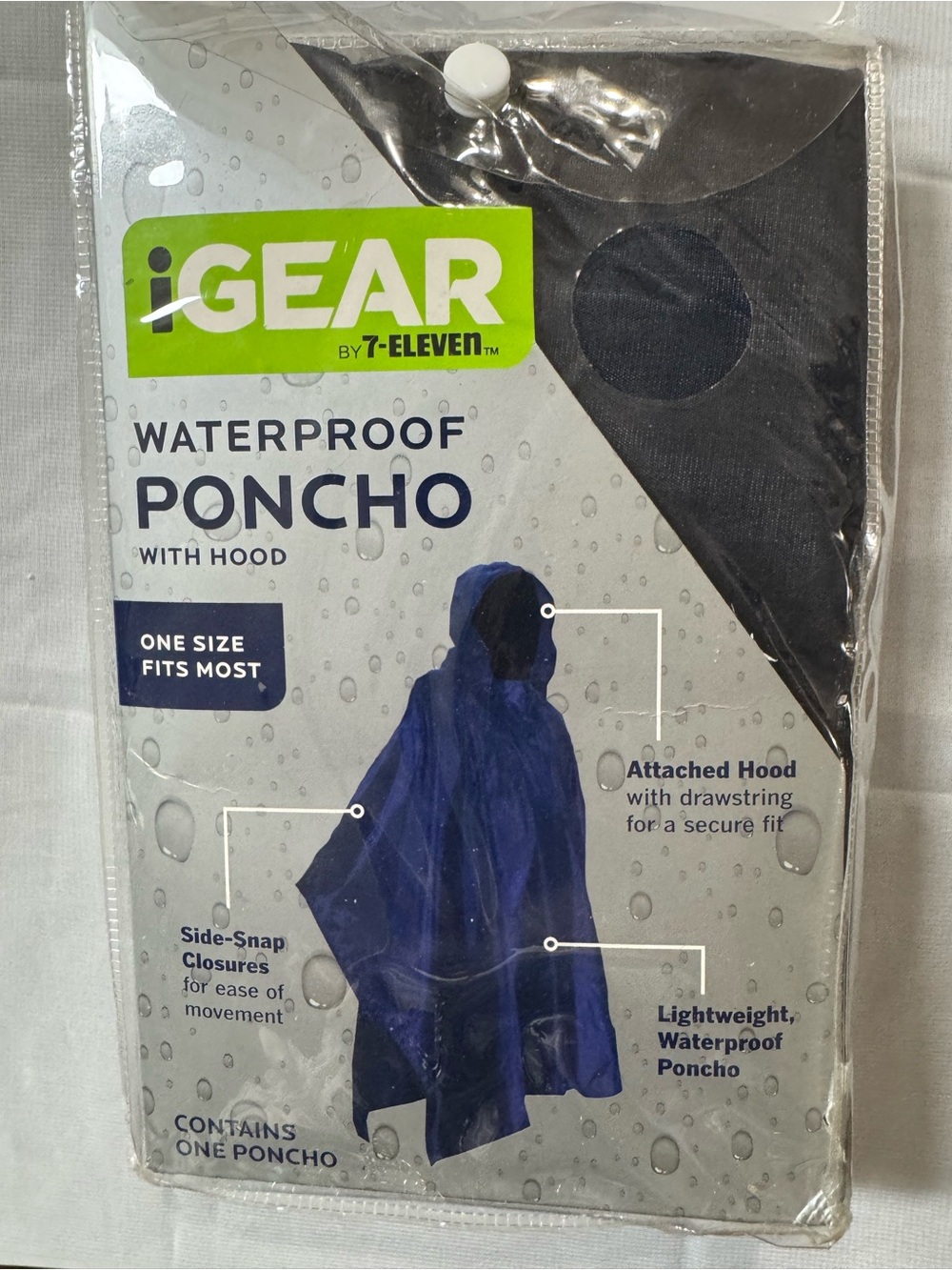 iGEAR by 7-Eleven Unisex Waterproof Hooded Poncho - Derp Navy Blue  - NWT Sealed